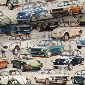 Old cars  Cotton Fabric,100% Cotton, PREMIUM mountain Fabric,Travel  Fabric,Fabric by the Yard 63&quot; wide, by meter 160 cm wide