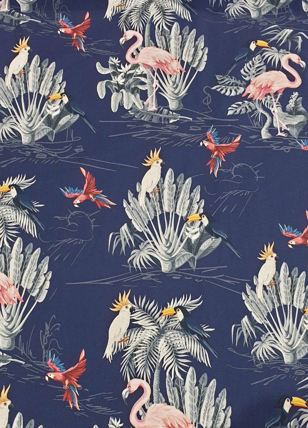 Parrot Fabric, Boho Parrot Kakadu Premium Digital Print Cotton