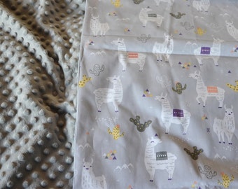 Llama  Baby Blanket, gray blanket with piping ,Blanket with Filling, Light blanket ecru,  Minky Blanket,  gray Blanket minky, Baby  Blanket