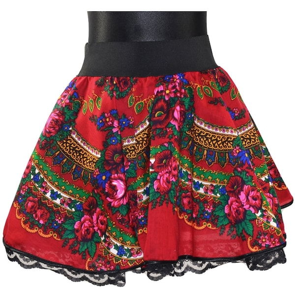 Falda popular tradicional MINI, falda gitana floral, rosas sobre falda negra, falda montañesa popular polaca, falda étnica, falda popular eslava,