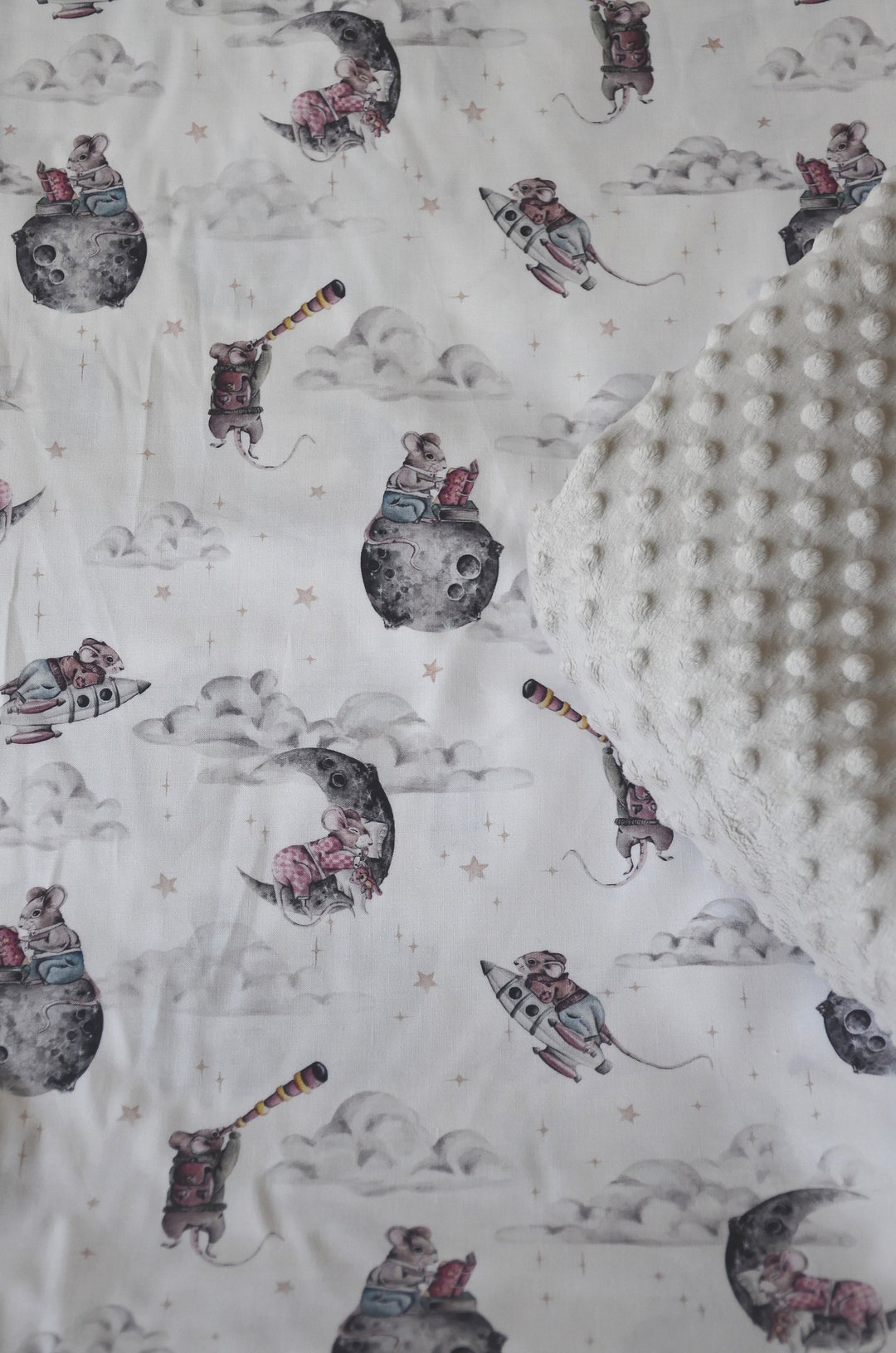 Mouse in Space Boy/ Girl Blanket, Mouse on the Moon Warm Blanket,mouse