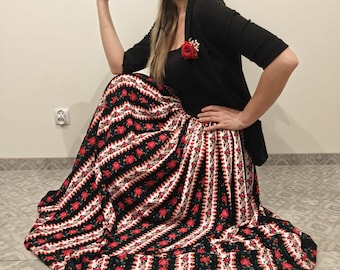 伝統的な民族スカート MAXI 100 cm、非常に幅広の花柄スカート、カントリー フォーク スタイル スカート、ポーランドの民族スカート、エスニック スカート、スラブの白赤スカート