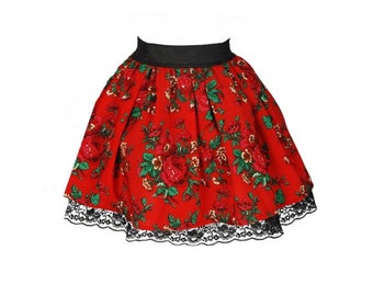 Traditionele volksrok MINI, bloemenrok, zigeunerrok, rozenrok, Poolse folk highlander rok, etnische rok, Slavische folk rok, 4 kleuren