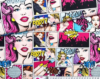 Comic book  Fabric, Premium Digital Print Cotton/ Jersey, colorfull pop art Cotton Fabric, comic book pop art fabric  Width 155cm /61"