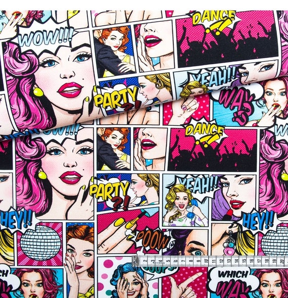 Fabric Stoff Comic Comic Book Fabric, Premium Digital Print Cotton