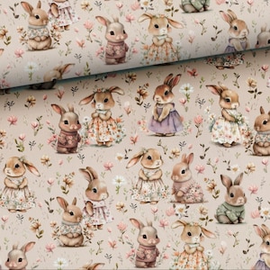 Bunny cute premium cotton Fabric, Premium Digital Print Cotton,PREMIUM Cotton Fabric animals, Width 155cm /61&quot;