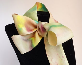 Hand-painted silk scarf, silk choker, green lavaliere, gift for her