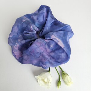 Hand painted silk scrunchie, hair accessory, blue scrunchie, silk bracelet, silk hair elastic, women's gift