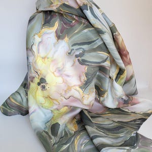 Hand painted silk scarf, gift for her, silk scarf flowers