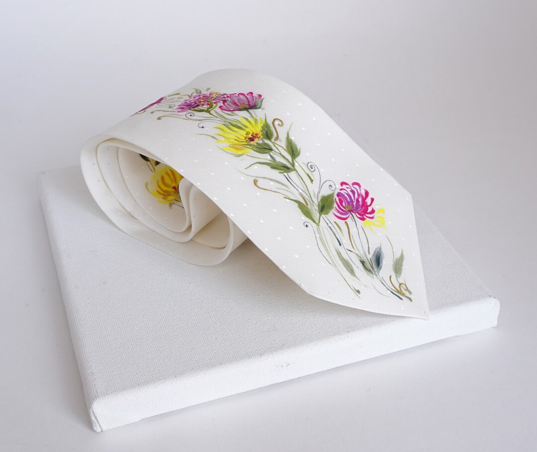 Hand Painted Floral Silk Tie, Flower Tie, Silk Accessory, Gift for Men ...