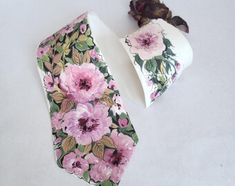 Corbata de seda rosa pintada a mano, corbata floral para mujer, accesorio para corbata