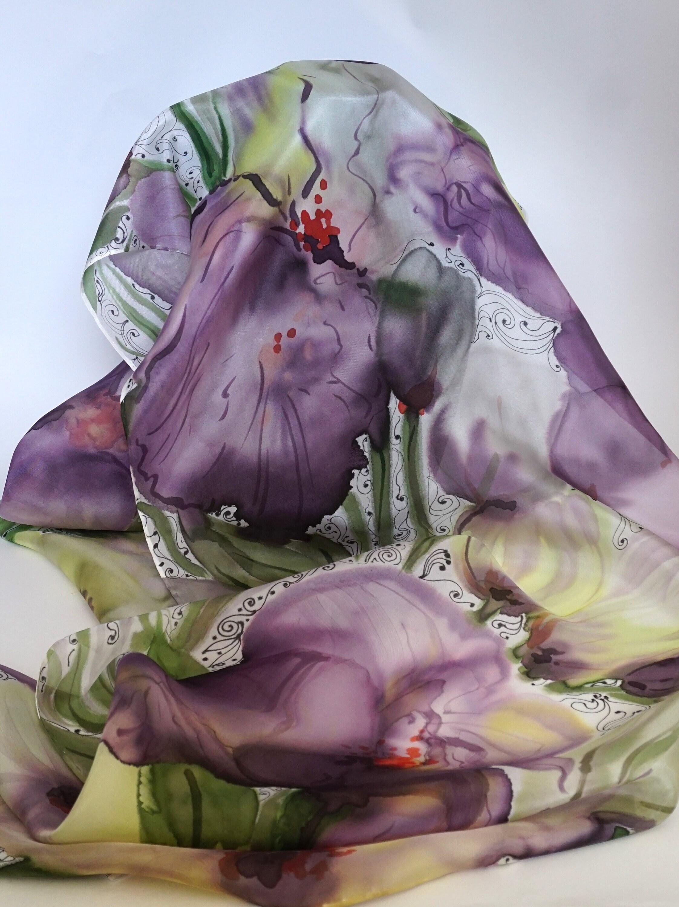 Silk Satin Scarf- Firefly Roses, Hand painted silk scarves, Floral  accessories, Red purple Bridal shawl, Inspirational Women Gift