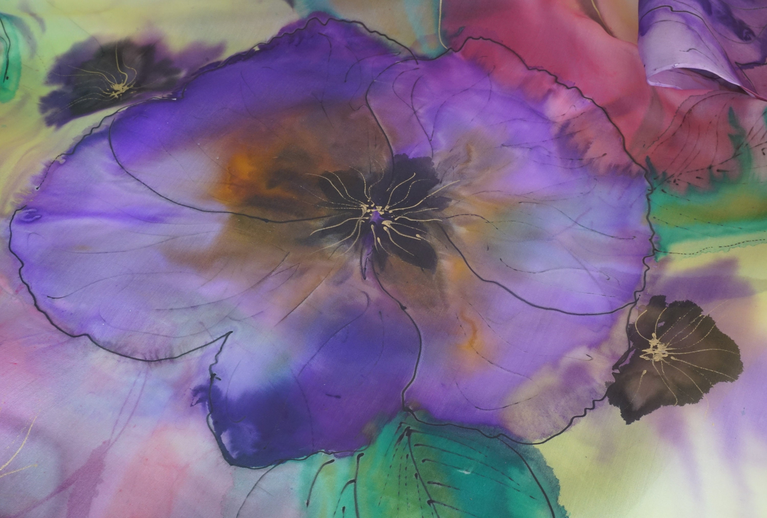 Hand painted silk flower scarf square silk scarf flower Etsy Polska