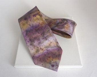 Corbata de seda morada pintada a mano, corbata de mujer, corbata de novio, regalo del Día del Padre, corbata lavaliere morada