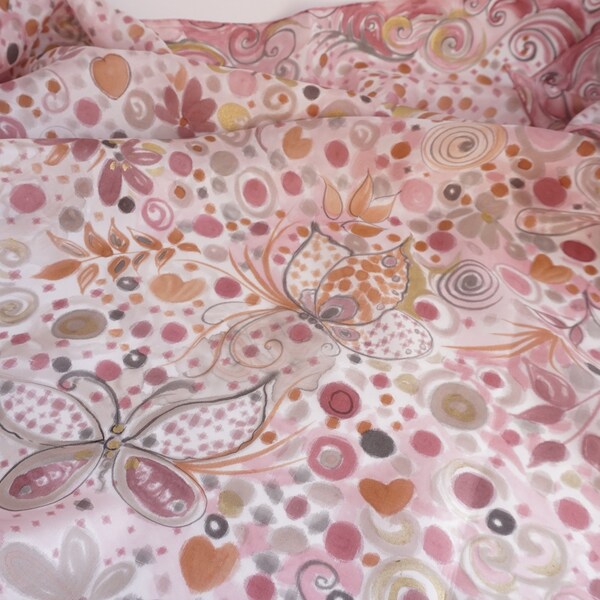 hand painted silk scarf pink butterfly