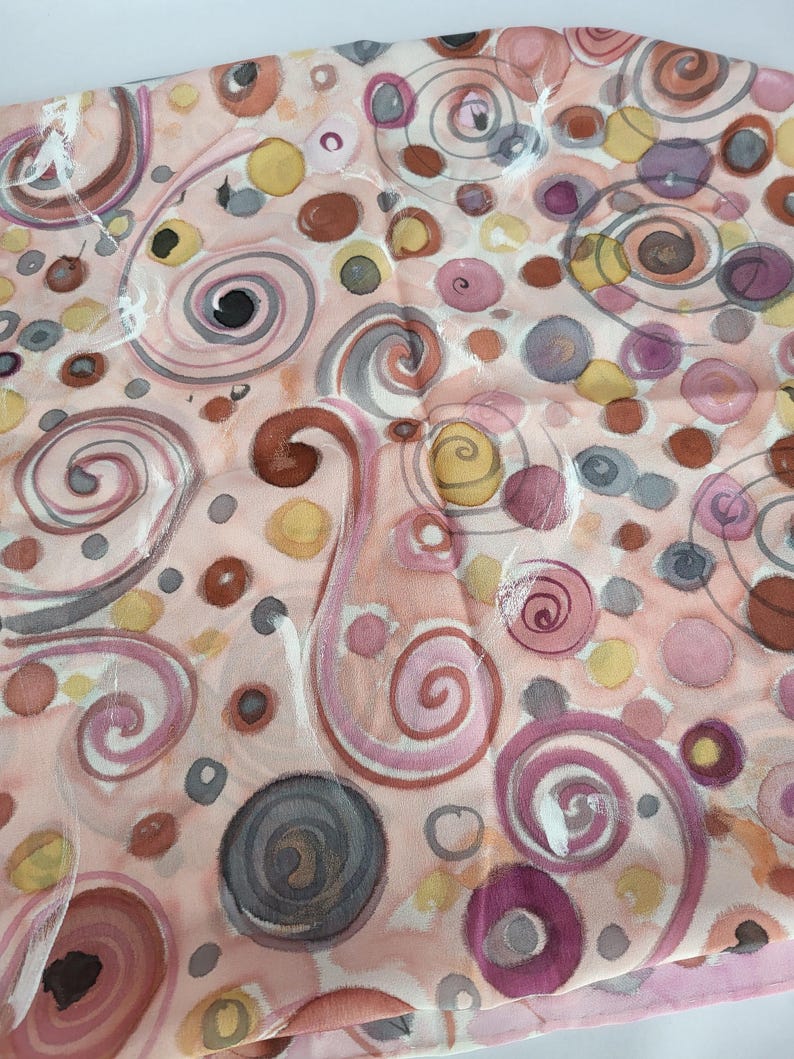 Hand-painted crepe de chine silk stole with woman motif: 180 x 45 cm, plum and gray image 9