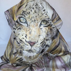 Hand painted floral silk scarf, crepe de chine silk
