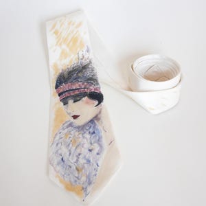 Hand painted silk tie, women's tie, handmade tie, necklace tie jewel