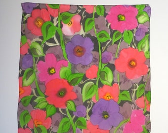 Hand painted silk scarf, silk flower scarf, square silk scarf, silk bandana, woman gift