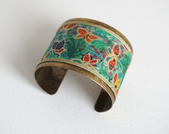 Cuff bracelet, silk bracelet, butterfly painted, gift for her