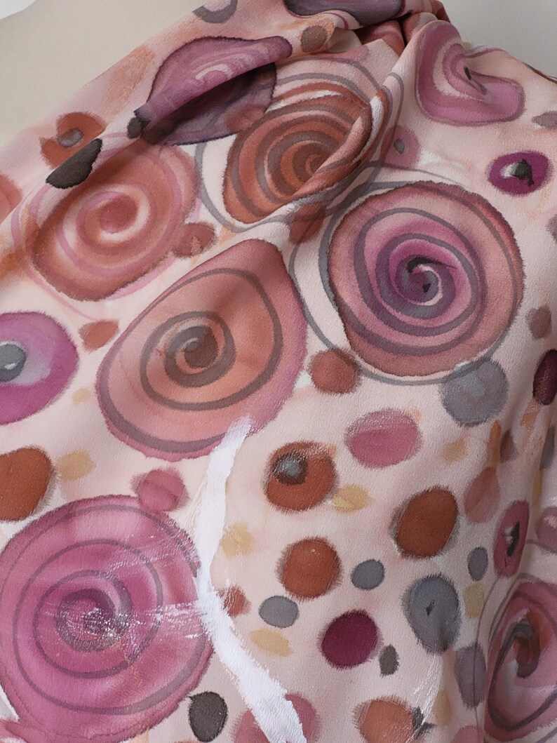 Hand-painted crepe de chine silk stole with woman motif: 180 x 45 cm, plum and gray image 4