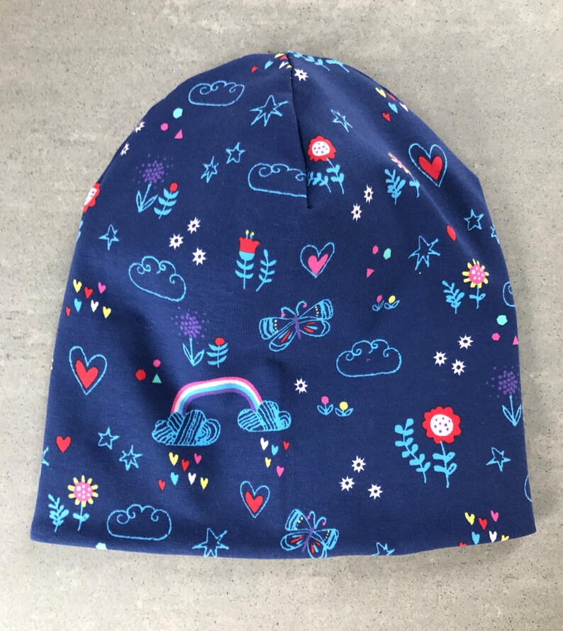Baby Beanie Cap child dark blue cute flower girl Hat love Rainbow Sky Star image 1