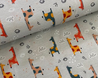 Jersey Kinderstoff Fräulein von Julie Meterware Giraffe Mint bunt blau grün Senf gelb Mädchen Junge Jerseystoff bunt Stoff