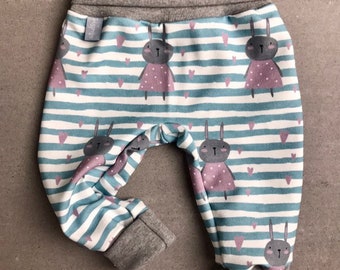 Pump Pants Baby Baby Pants made of Sweat Sweatshirt Rabbit Bunny Pink Girl Pants Striped Girl Pink White Gray Gr. 50/56/62/68/74/80/86/92/98