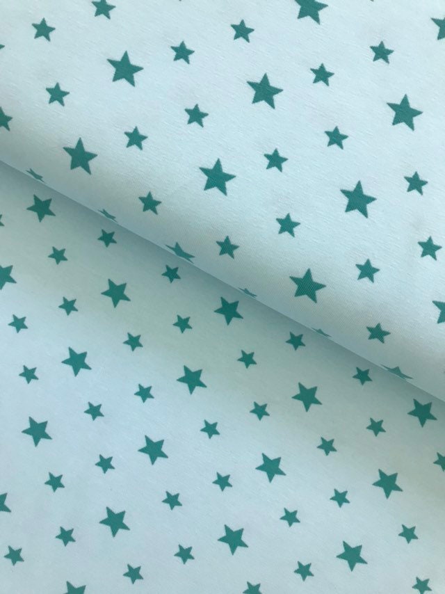 Beautiful jersey fabric kids stars turquoise mint green star kids
