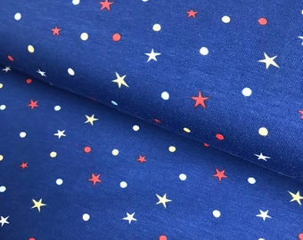 Beautiful Jersey Fabric Kids Stars Dots Dark Blue Red Yellow Colored Blue Dotted Star Kids Fabric Jersey Fabric Baby Meterware