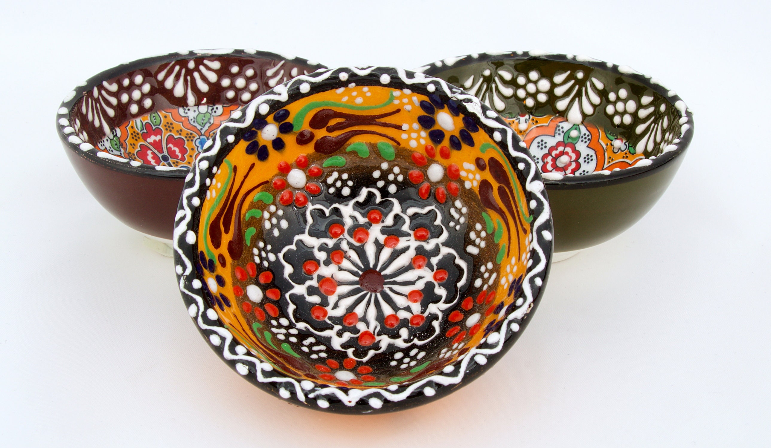 Handmade Turkish Ottoman Ceramic Colourful 6 Pieces Nut Bowls Etsy