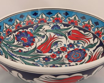 Handmade Handpainted Turkish Ottoman Fine Art Ceramic Bowl 10.2" Diameter