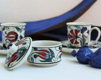 Handmade Handpainted Fine Ceramic Ottoman Turkish Coffee / Espresso Set 1 Candy Dish