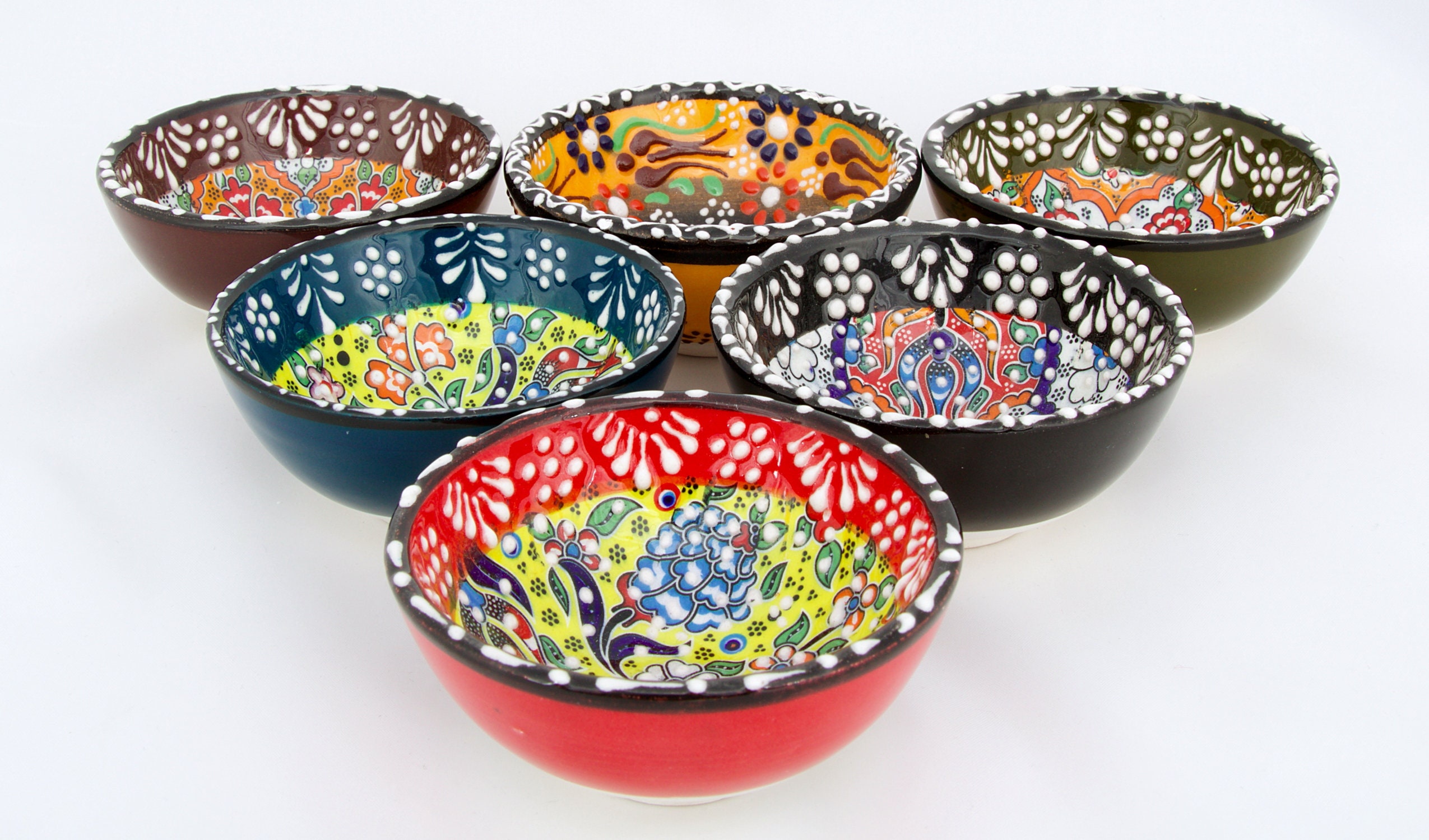 Handmade Turkish Ottoman Ceramic Colourful 6 Pieces Nut Bowls Etsy