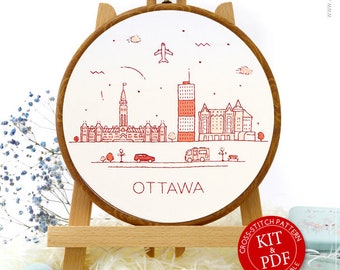 Ottawa, Ontario, Canada Embroidery Kit and Pattern - Modern Embroidery Art for Adult Crafts or Boho Decor
