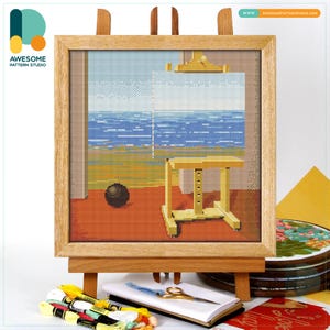 The Human Condition Rene Magritte Modern Cross Stitch Pattern and Kit - Needlework Art for Unique Embroidery Sampler Lovers, CS2327