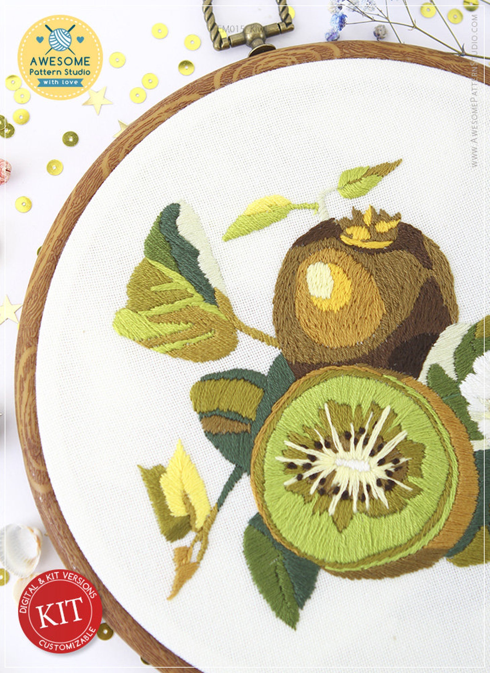 Kiwi Embroidery EM015 Embroidery Pattern KIT and PDF Modern Etsy