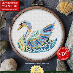 マンダラスワン #P304 クロスステッチ刺繍パターン 即時ダウンロード | クロスステッチキット | クロスステッチワールド | クロスパターン | クロスデザイン