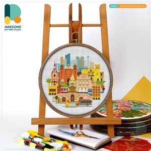 Cartagena, Colombia Cross Stitch Pattern and Kit - Modern Needlework Art, PDF Pattern and Hand Embroidery Sampler, CS260