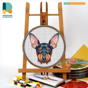 Mandala Miniature Pinscher Cross Stitch Kit and Pattern Modern Cross Stitch Needlework Art Embroidery Sampler, CS2129