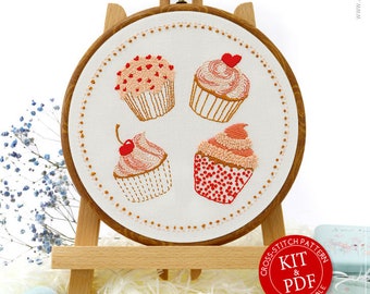 Cupcakes Embroidery Kit and Pattern: Delightful Hand Embroidery Art, Perfect Gift for Her or Boho Decor