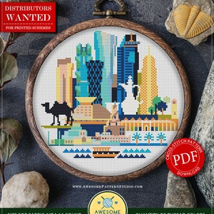 Doha, Qatar #P673 PDF Cross Stitch Pattern Cross Stitch Pattern Download Embroidery | Cross Stitch World | Cross Stitch Designs