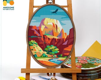 Zion National Park, Utah USA, America USA Cross Stitch Pattern and Kit - Modern Needlework Art Embroidery Sampler, CS423