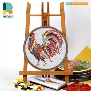 Mandala Rooster Cross Stitch Pattern and Kit: Modern Needlework Art with PDF Pattern and Embroidery Sampler, CS275