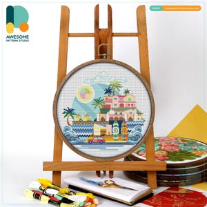 Malibu, California, USA Cross Stitch Pattern and Kit - Modern Cross Stitch Needlework Art for Embroidery Enthusiasts, CS361