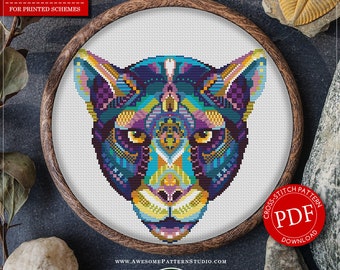 Mandala Panther #P437 Cross Stitch Embroidery PDF Pattern Download | Cross Stitch Patterns | Needlepoint | Stitch Design | Cross Designs