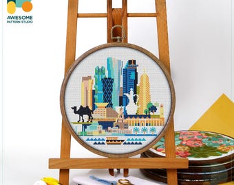 Doha, Qatar, Middle East Cross Stitch Pattern and Kit – Modern Needlework Art for Unique Embroidery Sampler, CS673