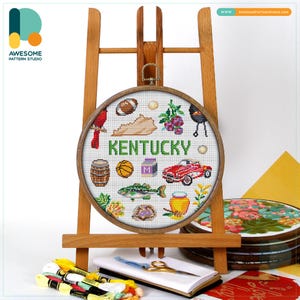 Kentucky, USA Collection: Cross Stitch Pattern and Kit - Modern Hoop Art for Needlework Lovers, CS1909