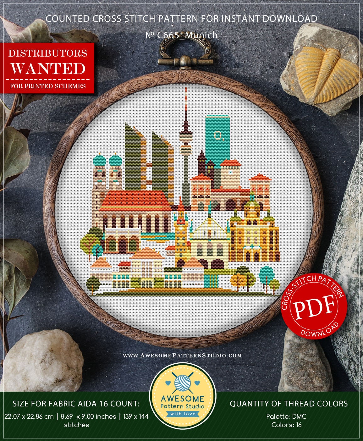 Munich, Germany #P665 PDF Cross Stitch Pattern Embroidery Pattern