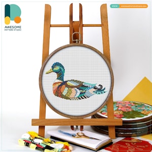 Mandala Duck Cross Stitch Pattern and Kit: Modern Needlework Art with PDF Pattern and Embroidery Sampler, CS312